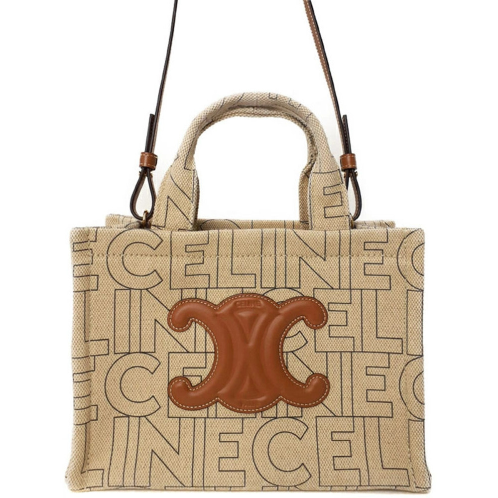 Celine Cabas Thais tote bag canvas leather Triomph Tan Brown